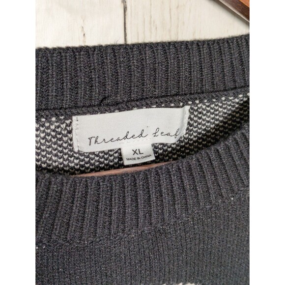 Black White Pixel Dinosaur Sweater XL Quirky Graphic Knit Cozy Geek Goth Cute - Picture 5 of 9